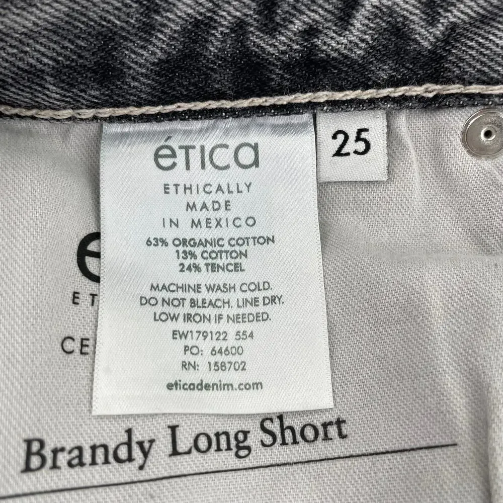 ETICA Brandy Long Denim Shorts Womens 25 Gray Quartzsite Organic Cotton Bermuda